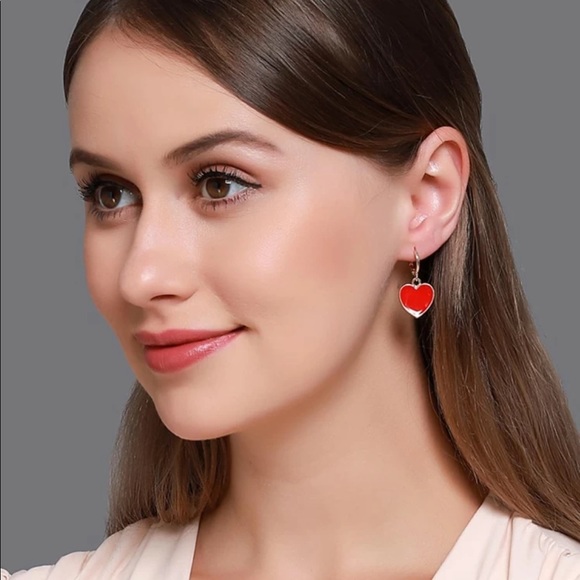 NEW! Gold Dainty Red Heart Dangle Earrings❤️ - Picture 4 of 4
